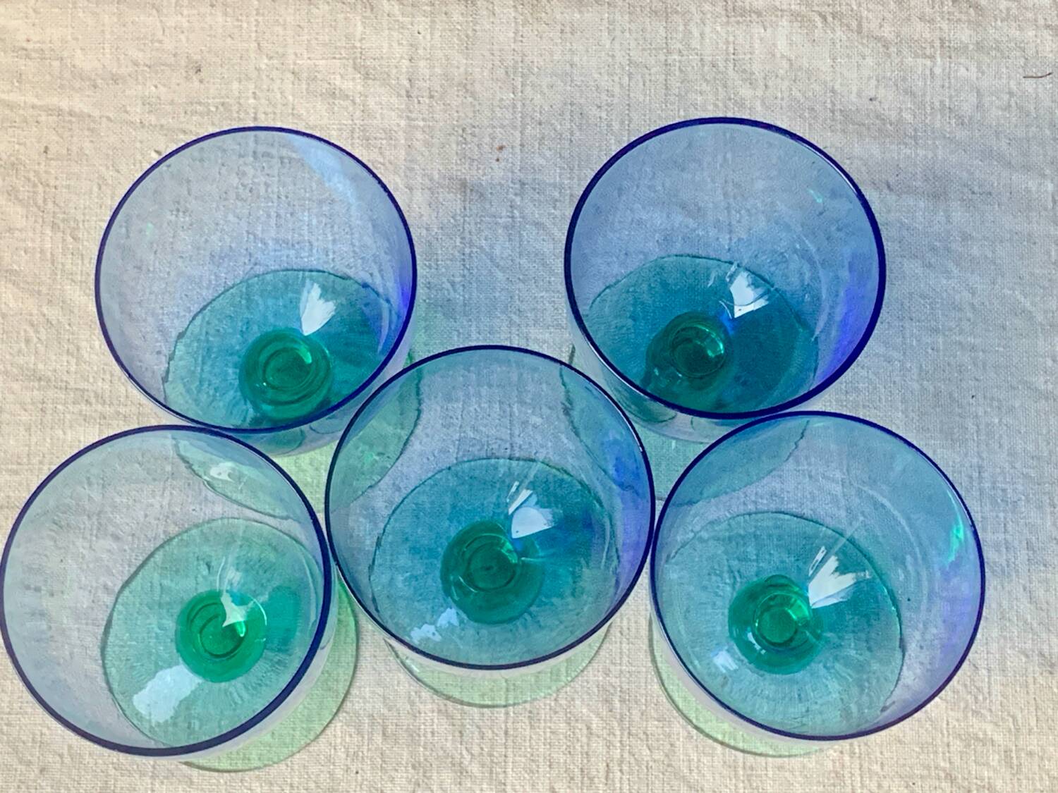5 vintage Ålhens green and blue blown glasses