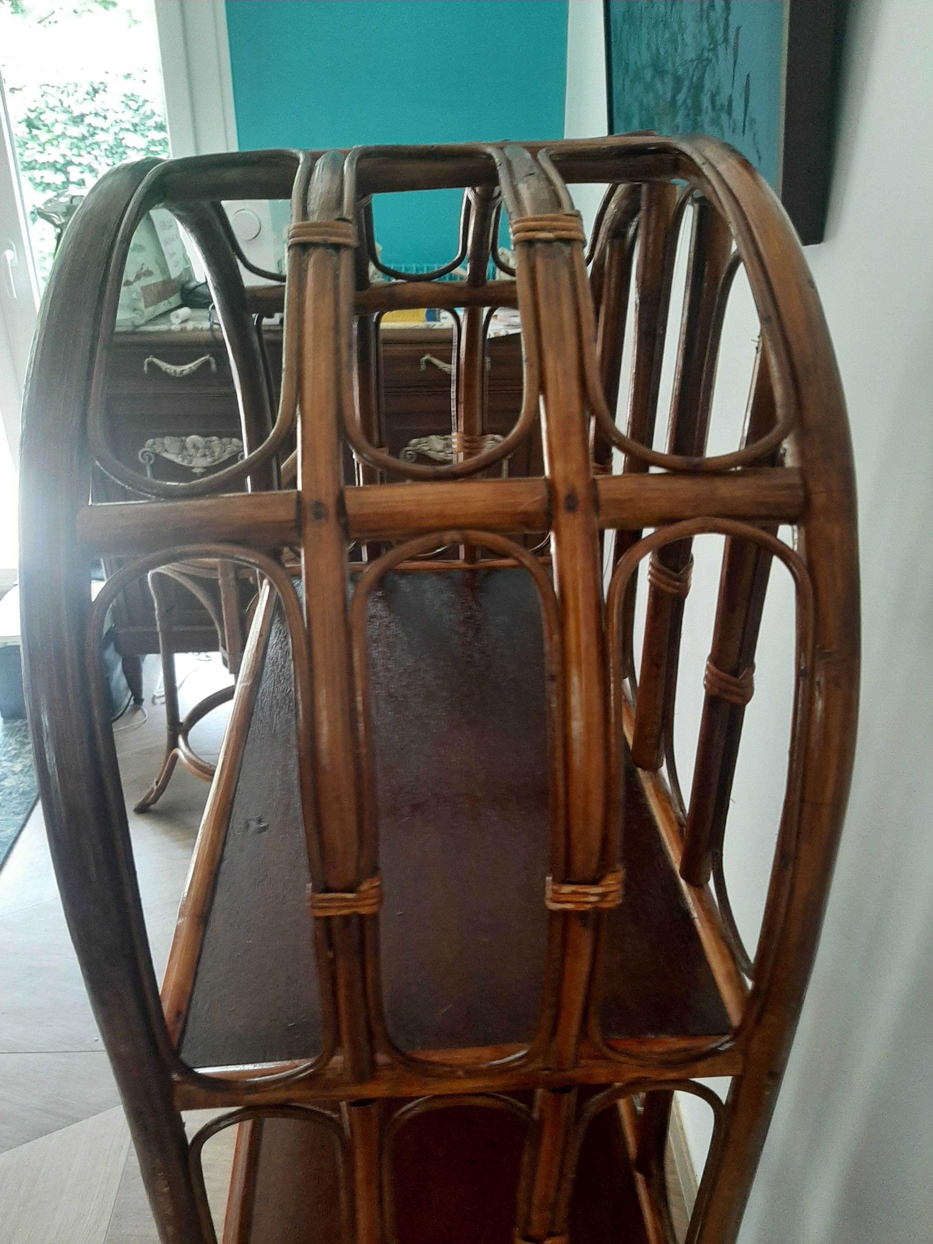 Vintage library 4 levels - wood, bamboo and rattan - retro 80s