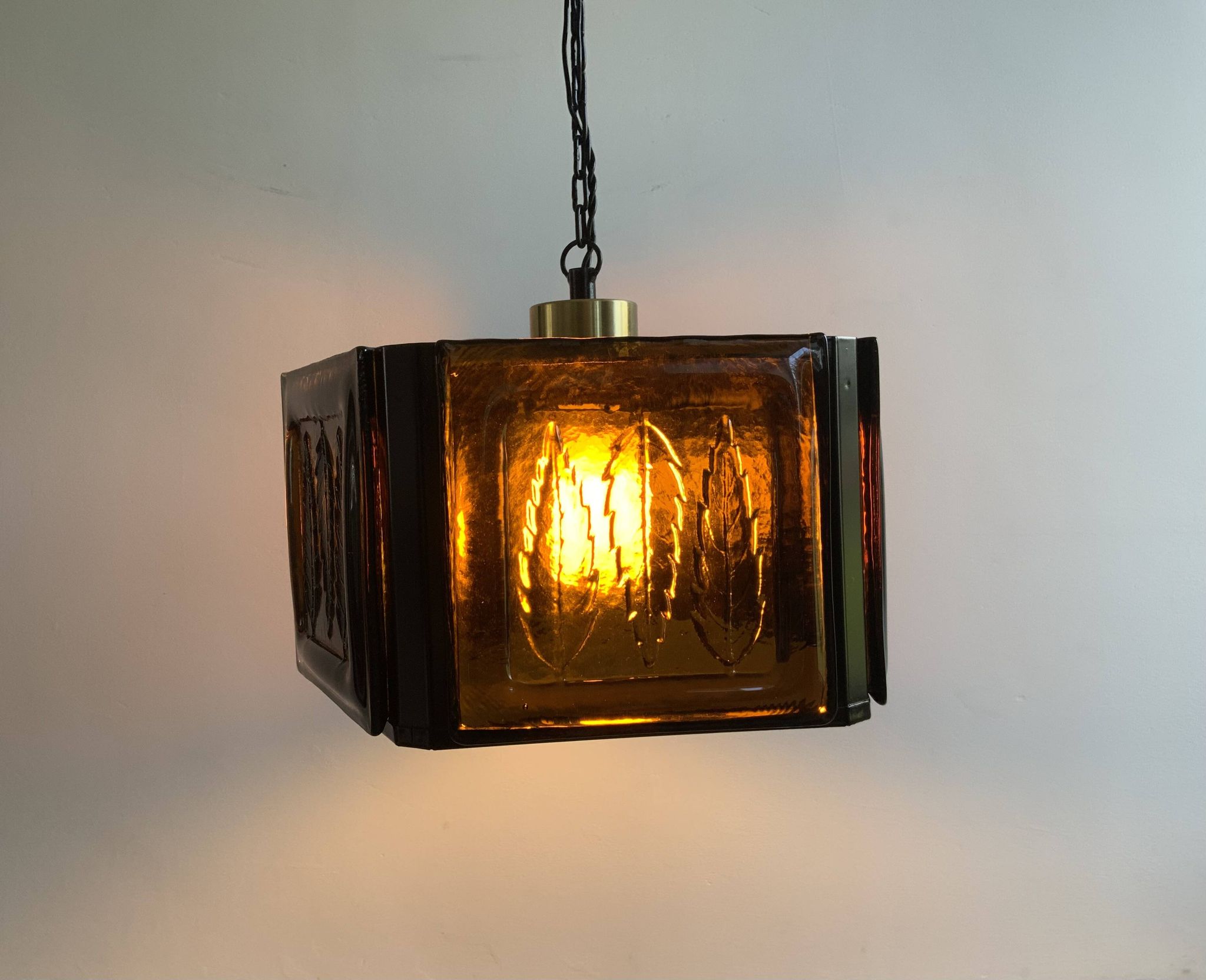 Mid Century Modern Erik Hoglund Amber Ceiling Lamp Glass Kosta Boda 1970s