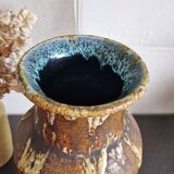 Large brutalist vase in Accolay enamelled stoneware signed Hubert GUY 1960s