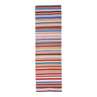 Vintage colourful flat kilim hallway rug 90x306 cm