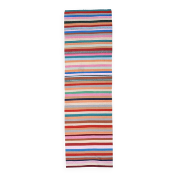 Tapis couloir kilim vintage coloré à plat 90x306 cm