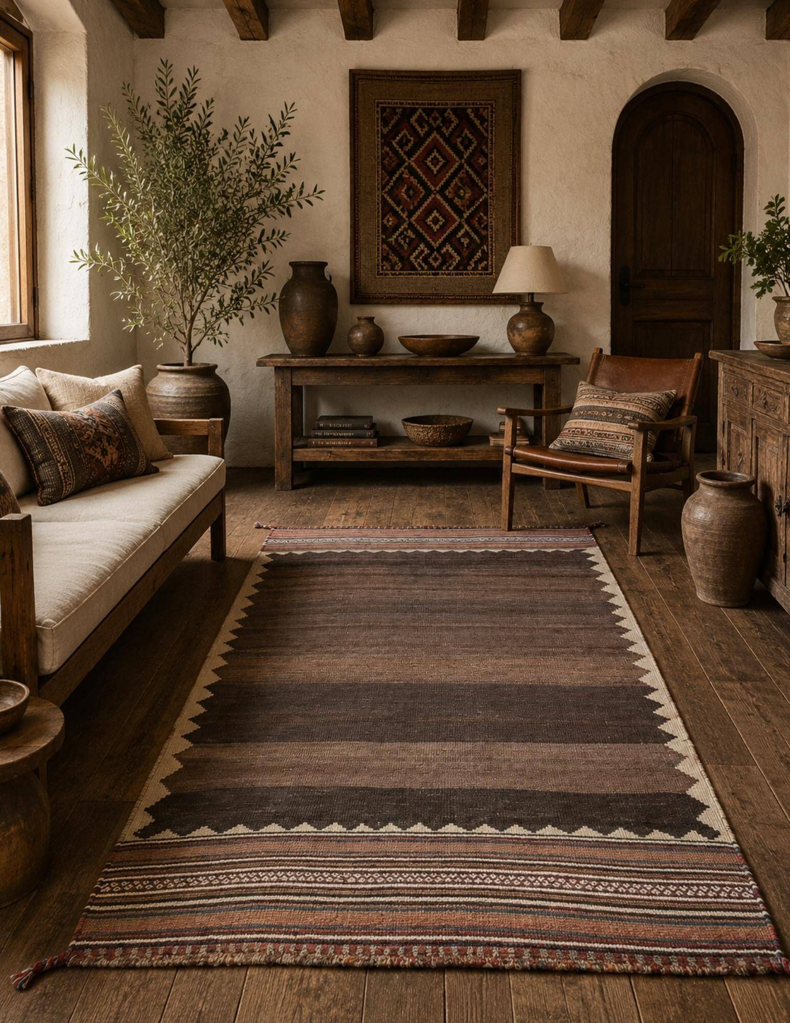 Antique Sofreh Wool Kilim Rug from the 1930s, Undyed, Tribal Flatweave 157x89 cm