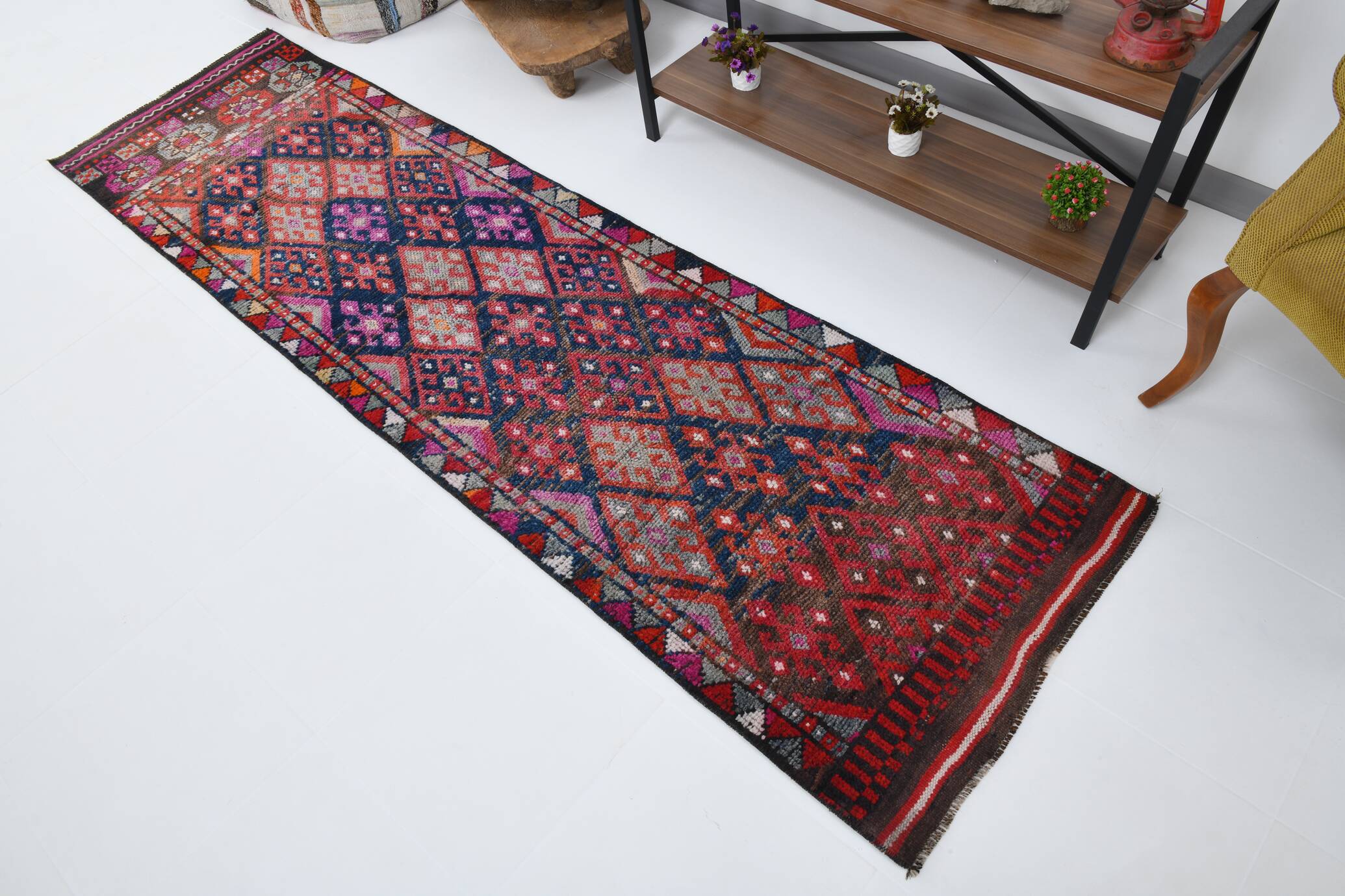 Red Navy Blue Turkish Runner Rug 76x283Cm SK 18873