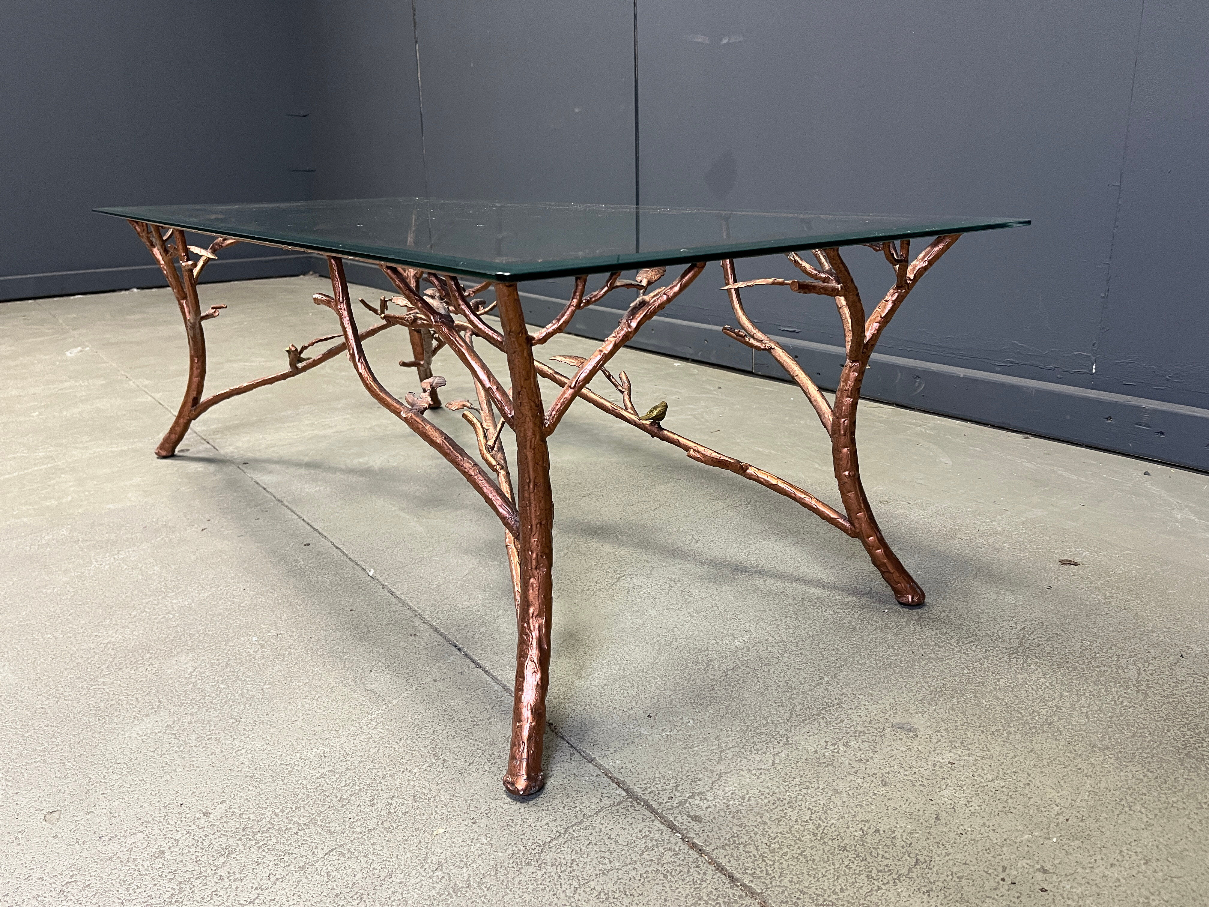 Vintage hand crafted wrought iron tree branches cocktail table, 1970s
