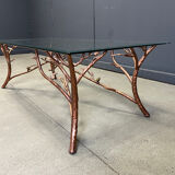 Vintage hand crafted wrought iron tree branches cocktail table, 1970s