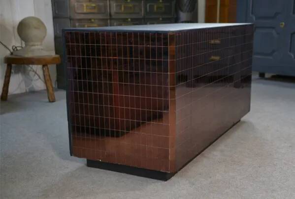 Set of 2 smoked mirrored dressing tables/jewelry counters with drawers 1970s