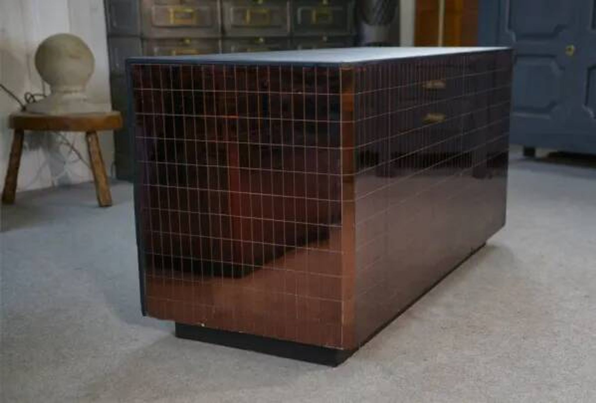 Set of 2 smoked mirrored dressing tables/jewelry counters with drawers 1970s