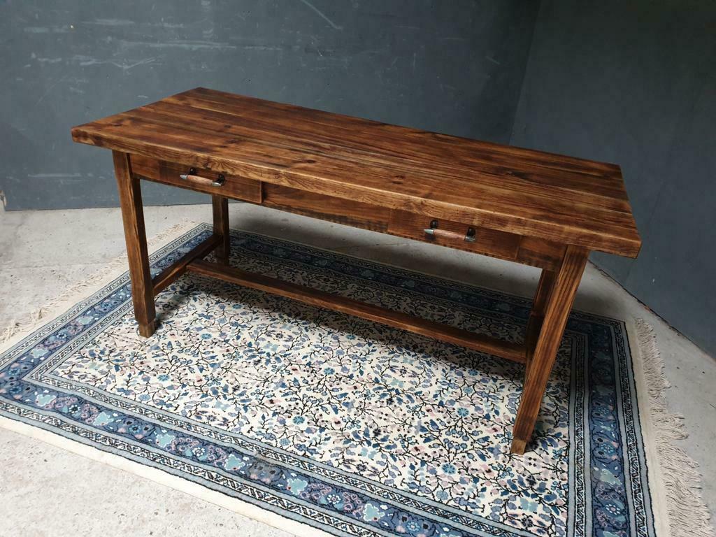 Old pine dining table with drawers