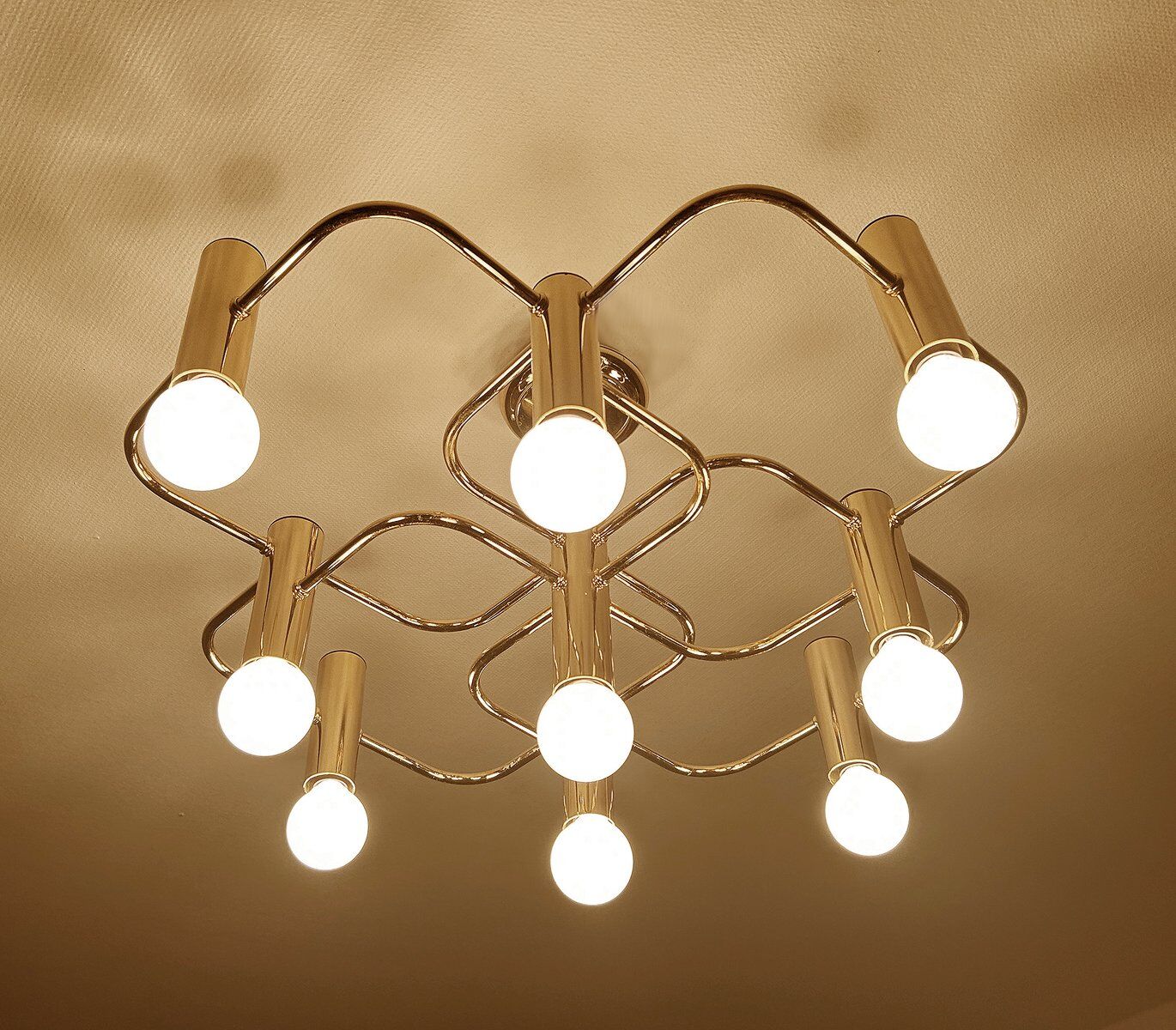 Large Space Age gilded ceiling light from Leola