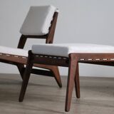 Heinz Heger Hellerau hunting chairs with ottoman, Germany 1950s