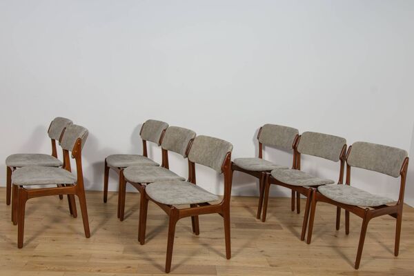Chaises de salle à manger Mid-Century modèle 49 en teck par Erik Buch pour Odense Machine Gunning, années 1960, lot de 8