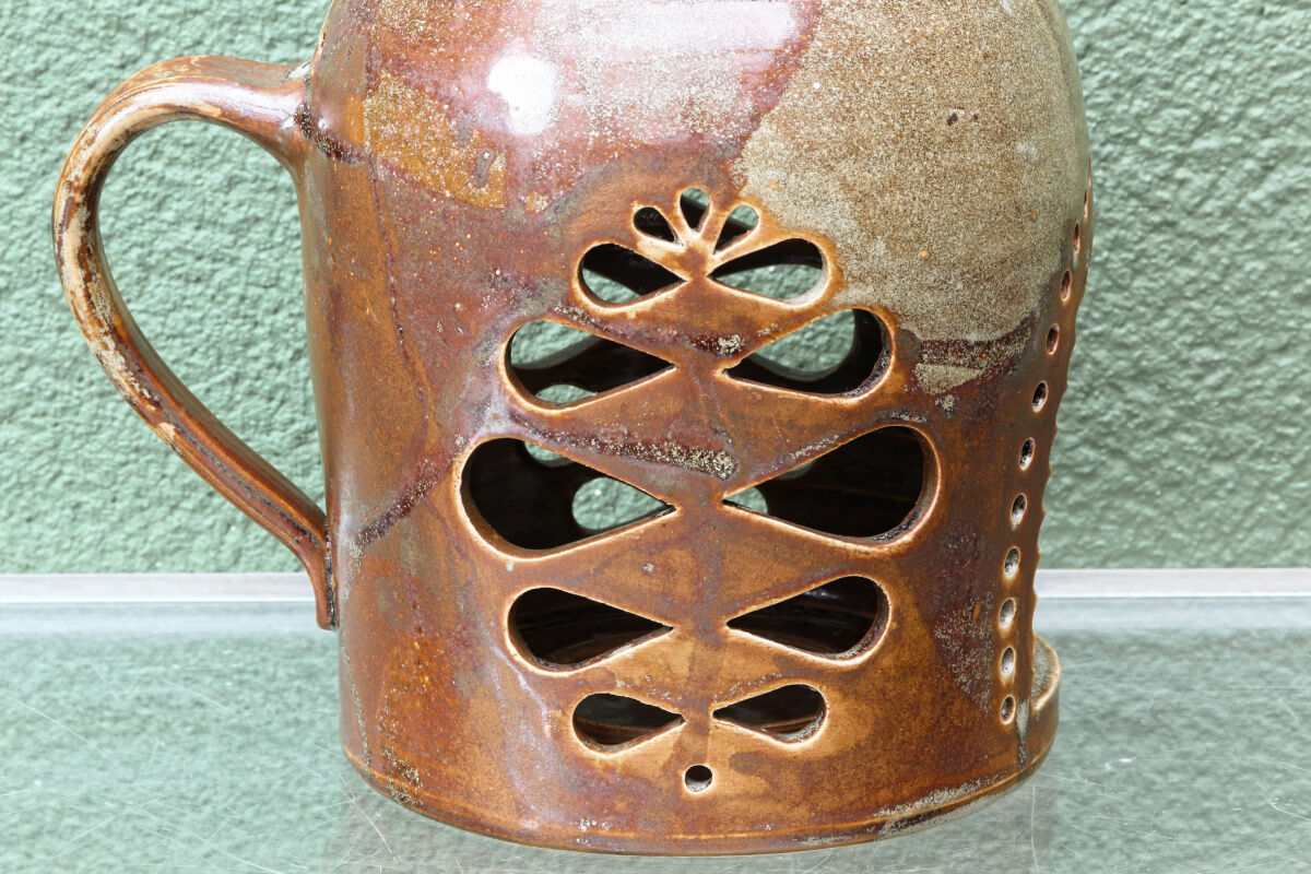 Signed enamelled stoneware lantern, Puisaye