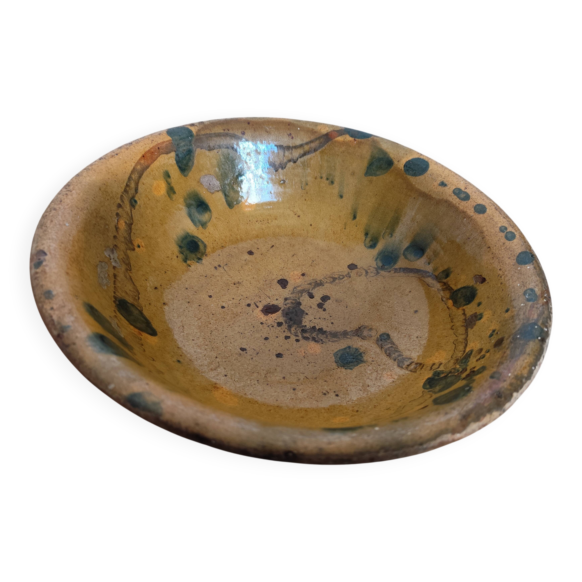 VALLAURIS Flat soup bowl antique Glazed terracotta 30.5 cm
