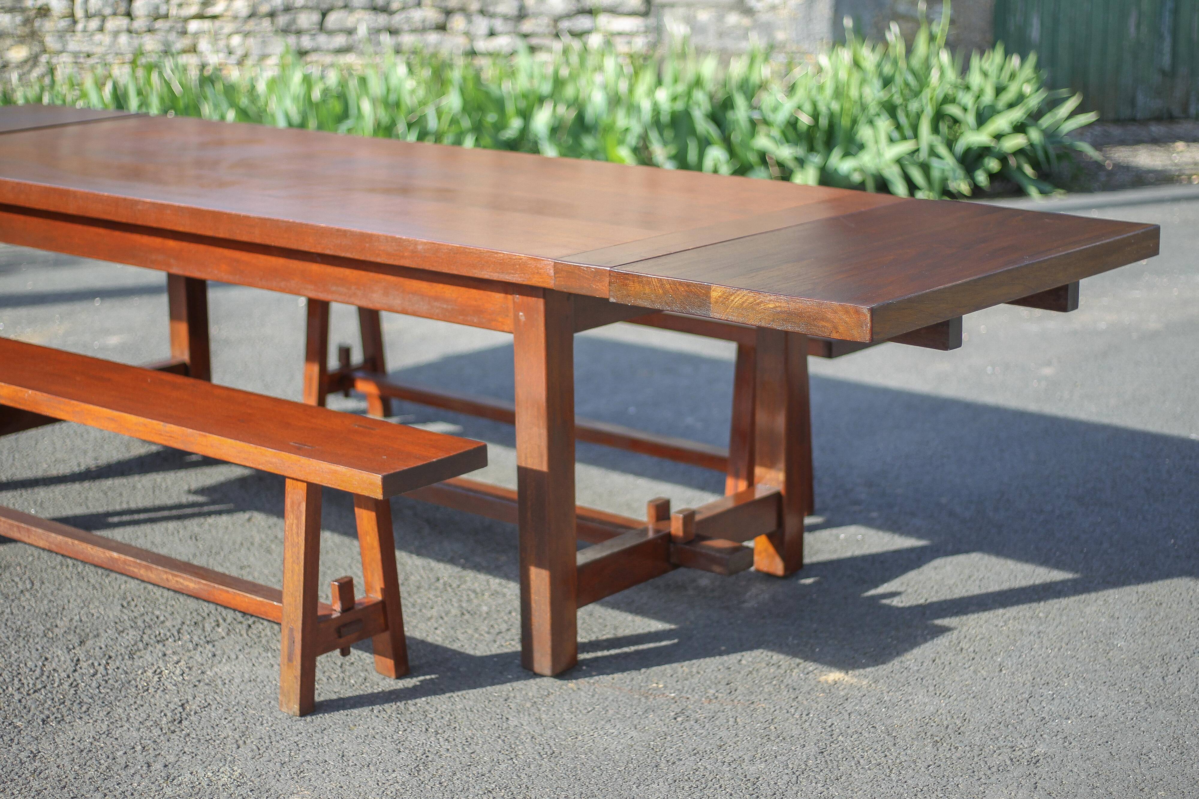 Farmhouse table with extensions and its 2 benches, living room table, solid wood table, kitchen, chalet, ca