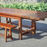 Farmhouse table with extensions and its 2 benches, living room table, solid wood table, kitchen, chalet, ca