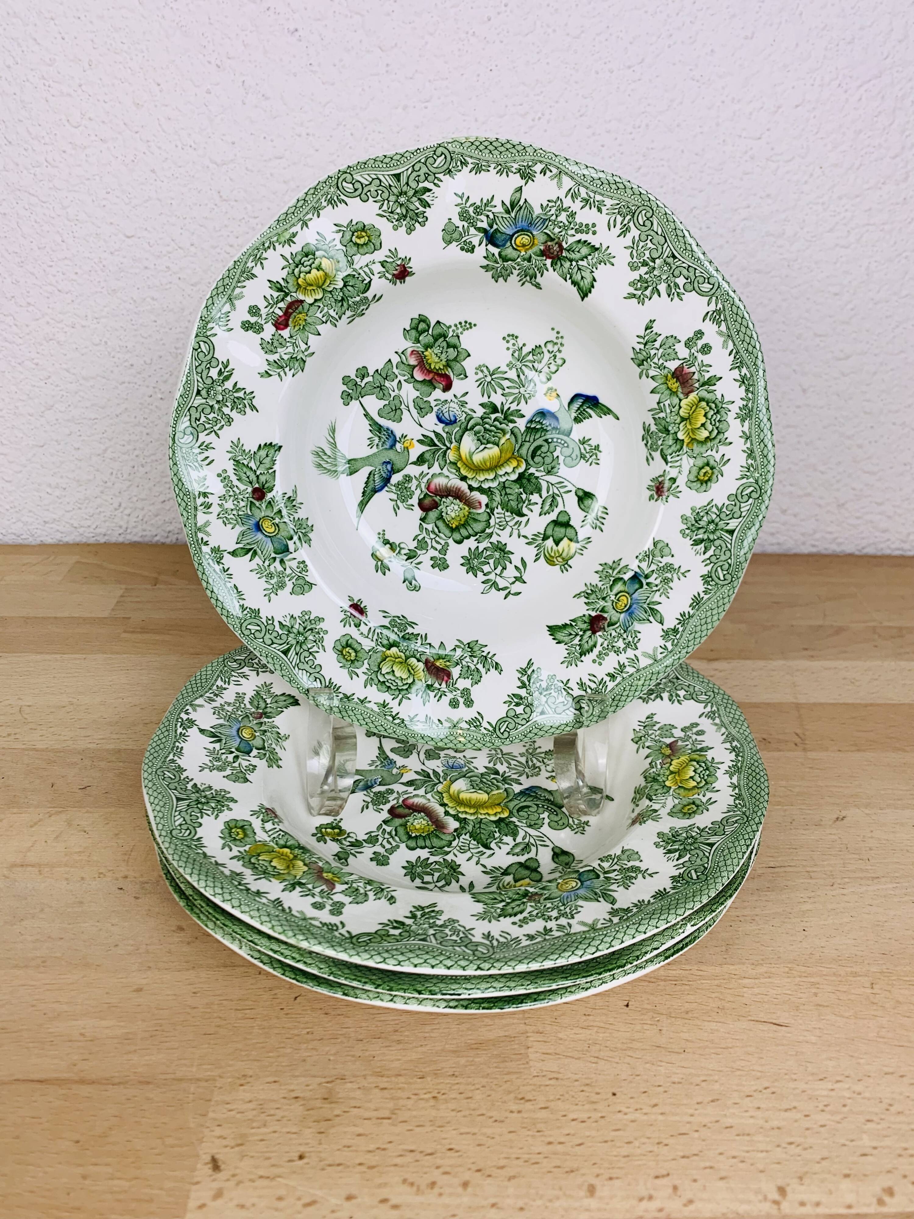 4 assiettes creuses Wedgwood Oriental Pheasants vert