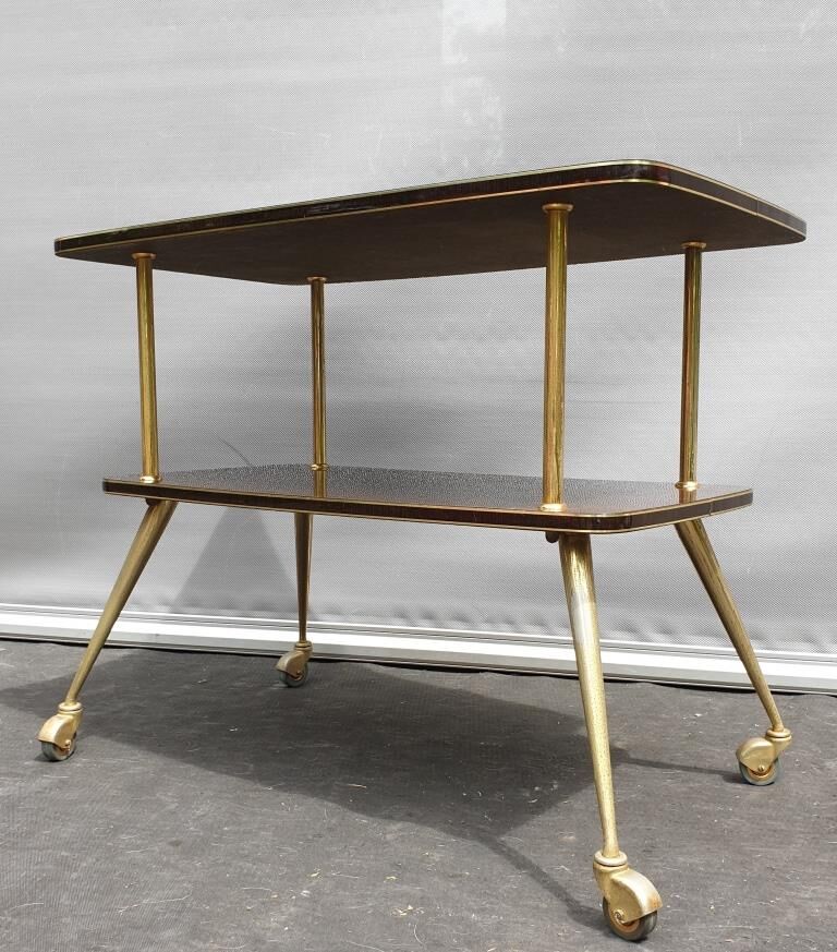 Rolling service 1960 two trays Formica mahogany