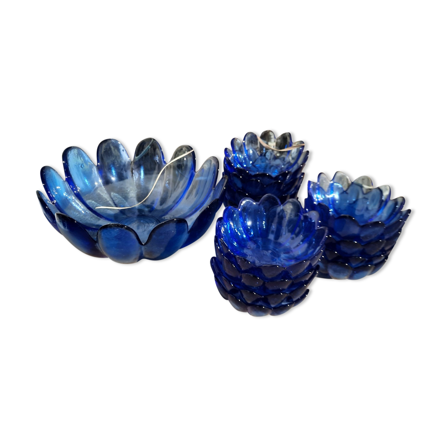 Salad bowl fruit cup vintage blue glass