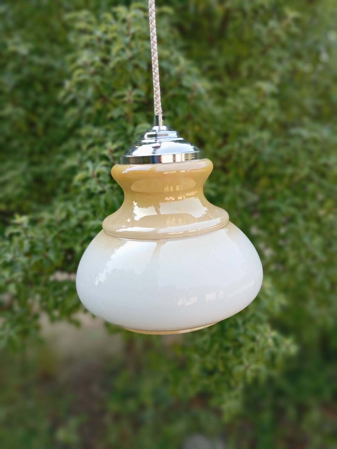 Honey cream opaline pendant light with chrome finish