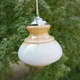 Honey cream opaline pendant light with chrome finish