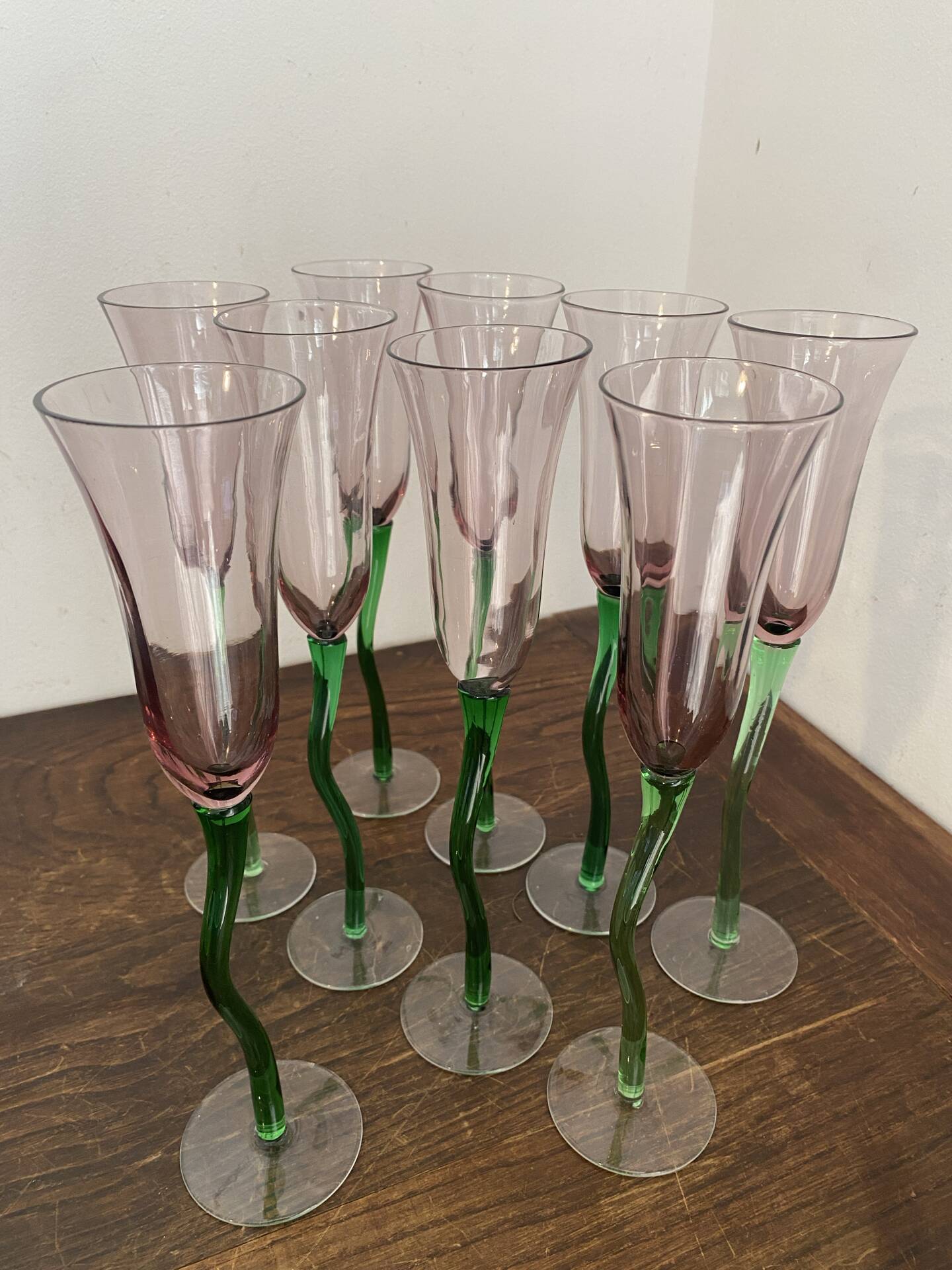 Coupes à champagne, verre soufflé, tulipe