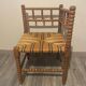 Vintage Art Deco Bobbin Wood and Straw Corner Chair, 1930s