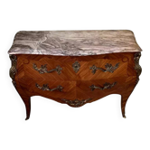 Louis XV curved chest of drawers in precious wood marquetry circa 1850-1880