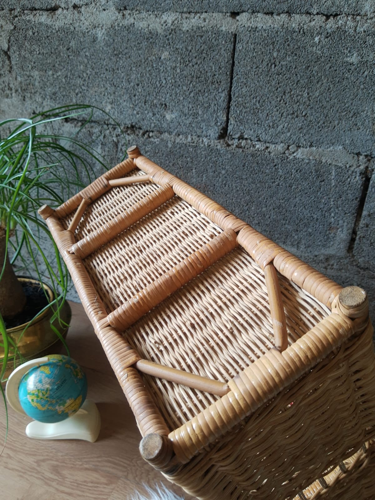 Wall shelf or to be placed in unique Japanese style rattan vintage pagoda