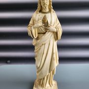 Old plaster statue of the Sacred Heart of Jesus, signed Serein, Made in France.