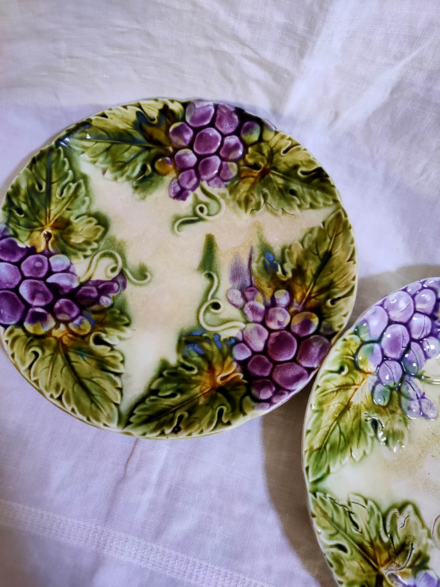 2 vintage slip dessert plates