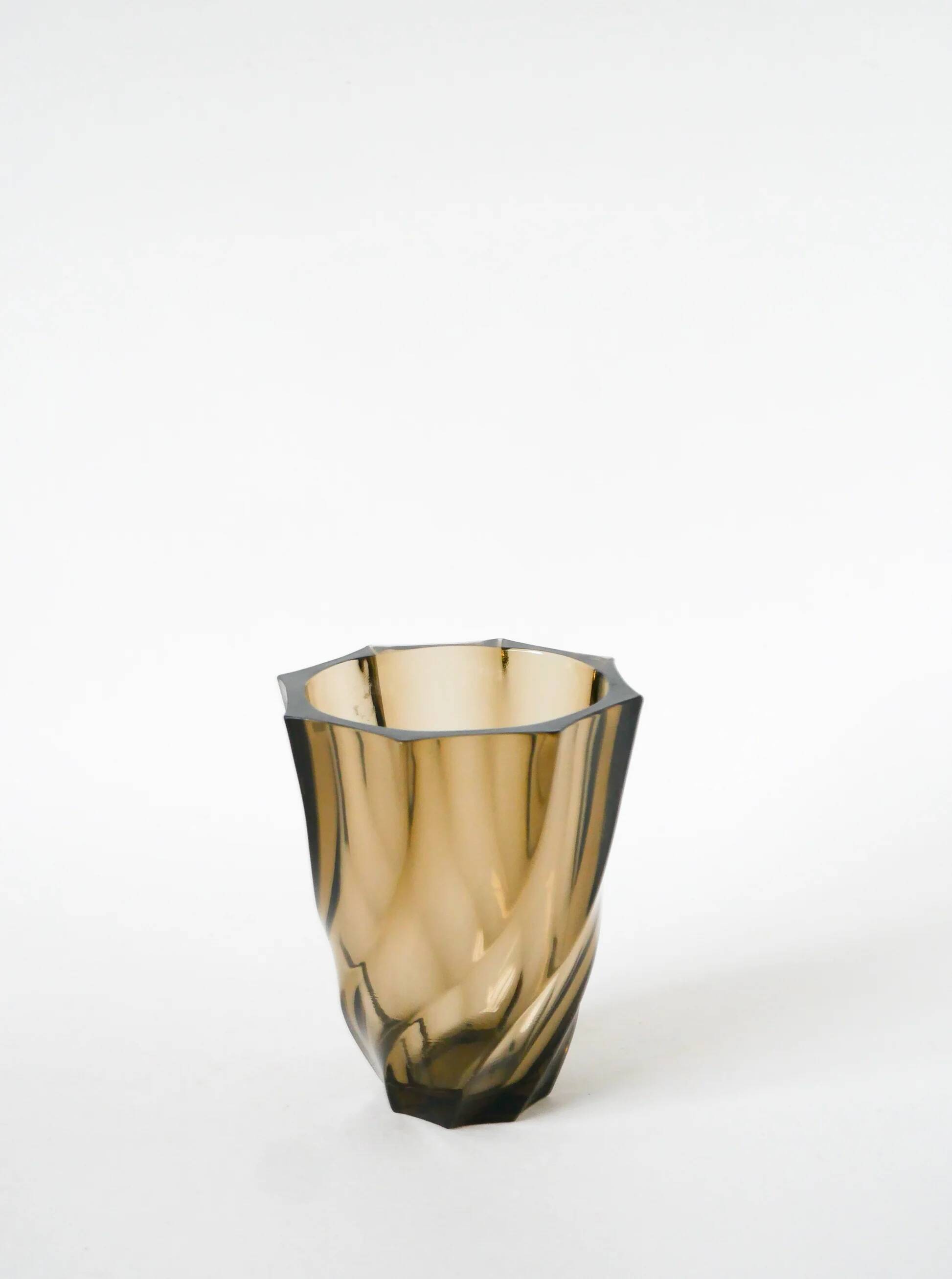 Faceted smoked glass vase, 1970