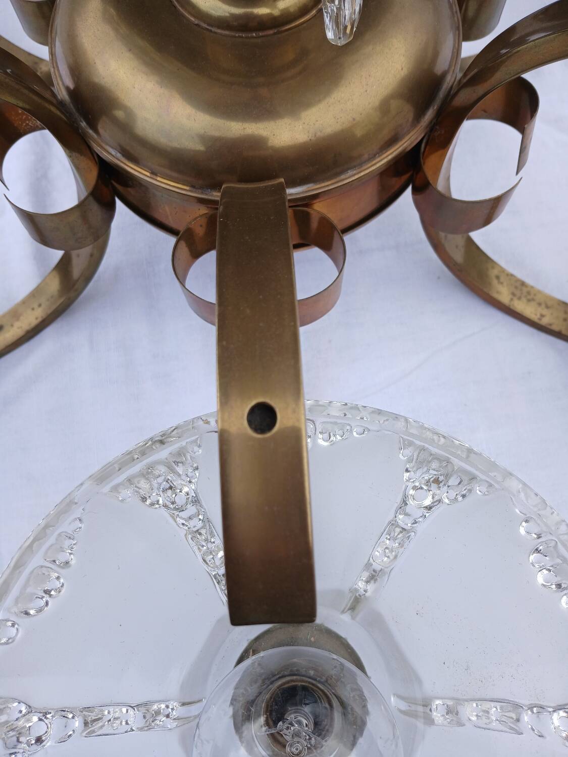 Antique Art Deco brass and glass chandelier