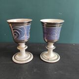 Set of 2 large ceramic glasses in blue and silver