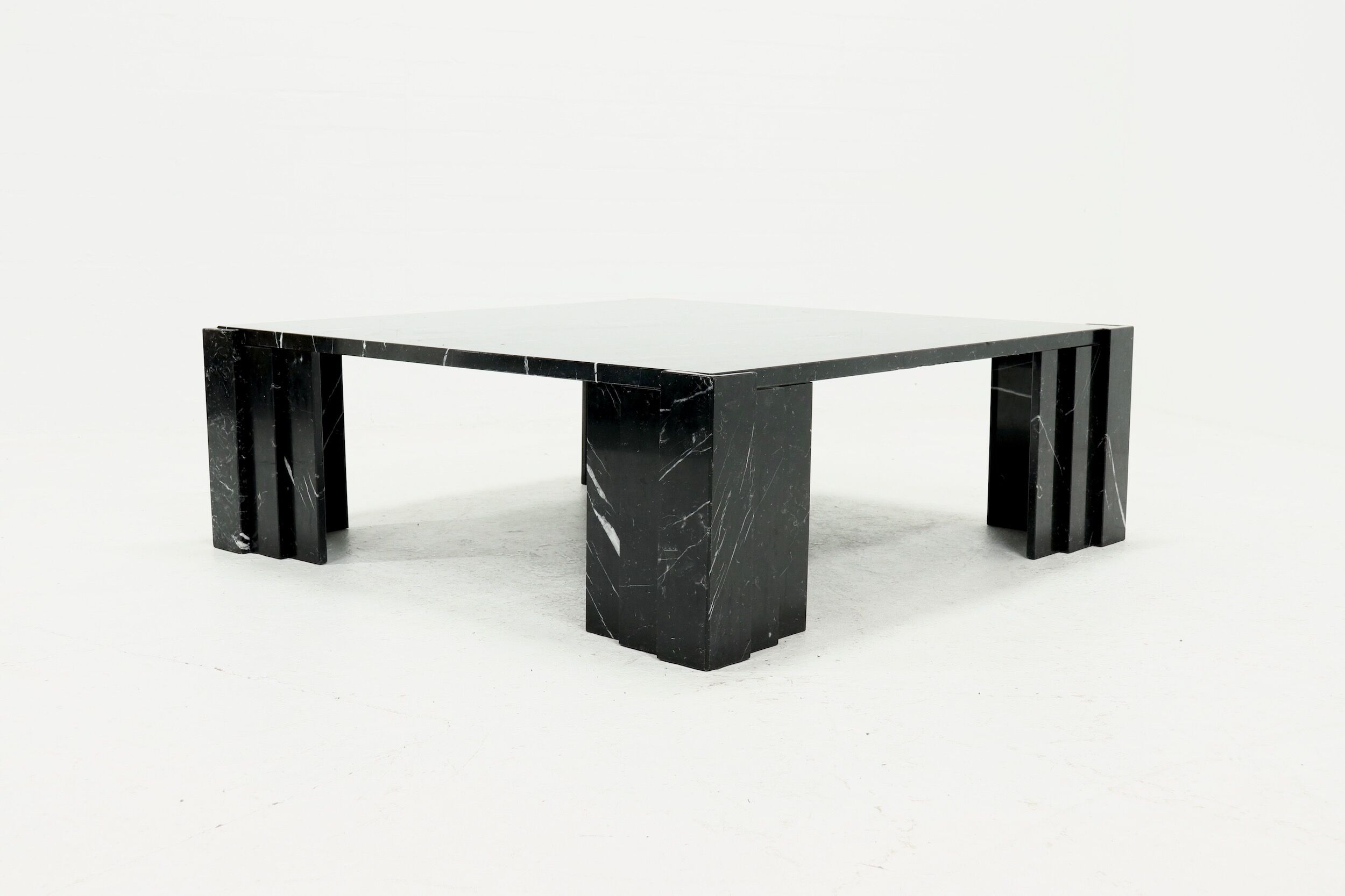 Large italian modern black marble coffee table 1970s