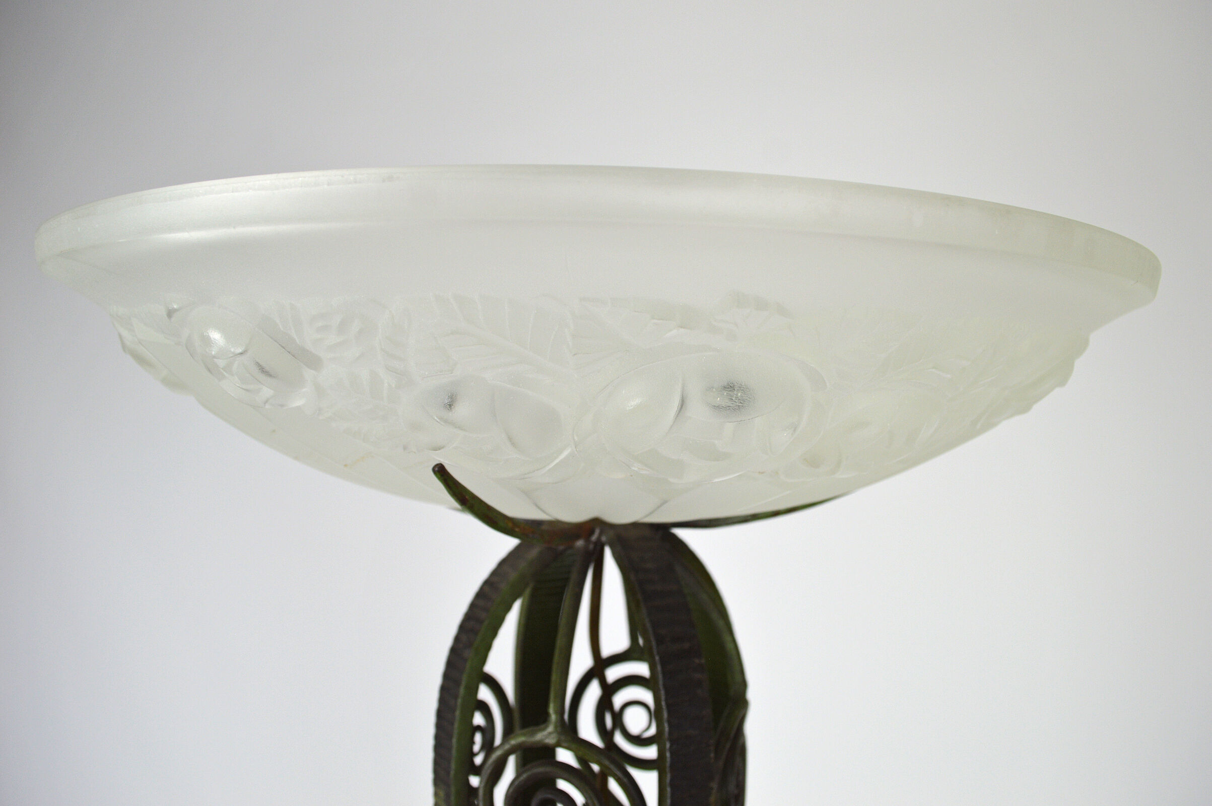 Art Deco floor lamp with wrought iron roses and green patina
