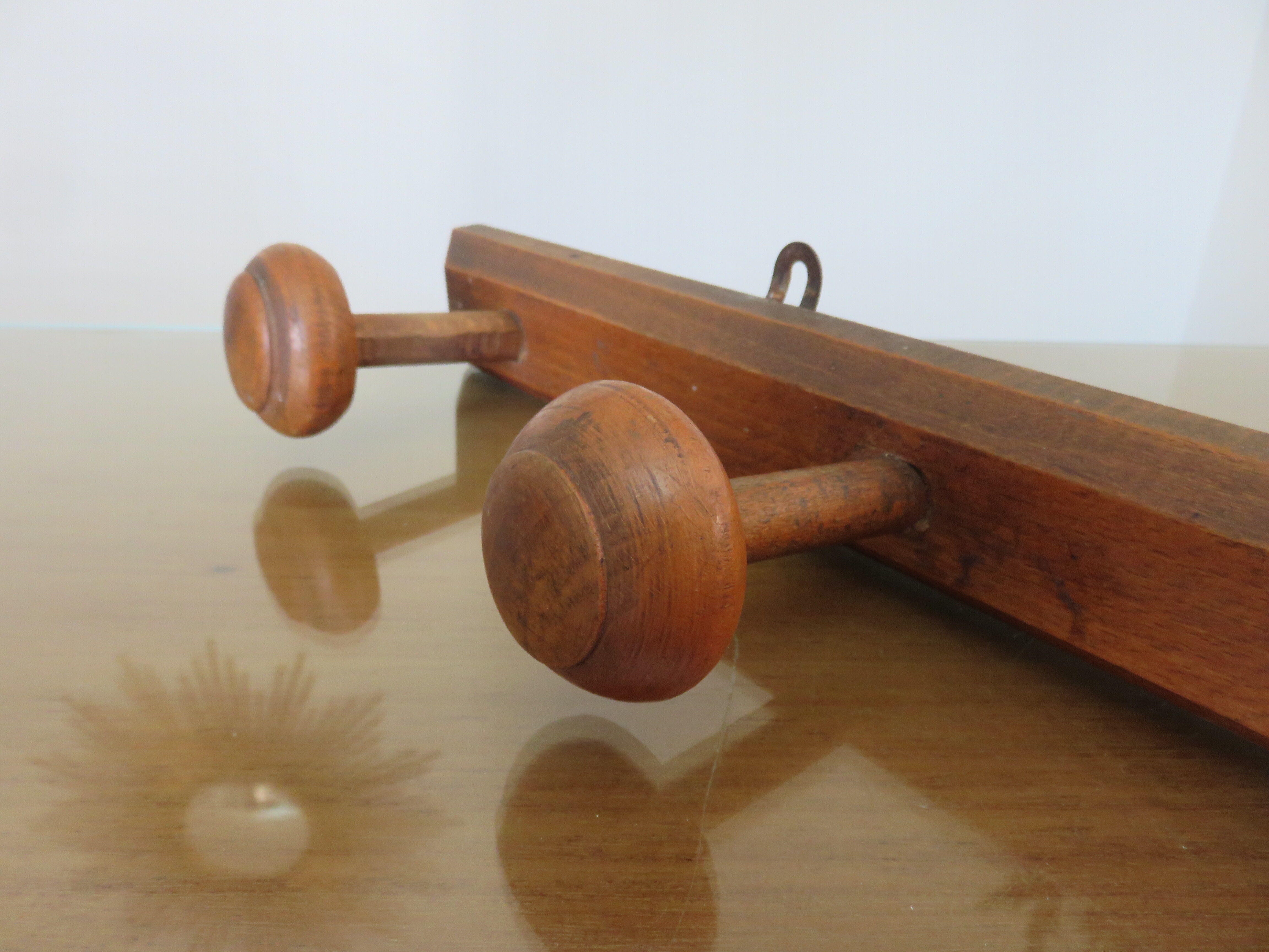 Wooden wall coat rack 4 hooks art deco 1940 1950