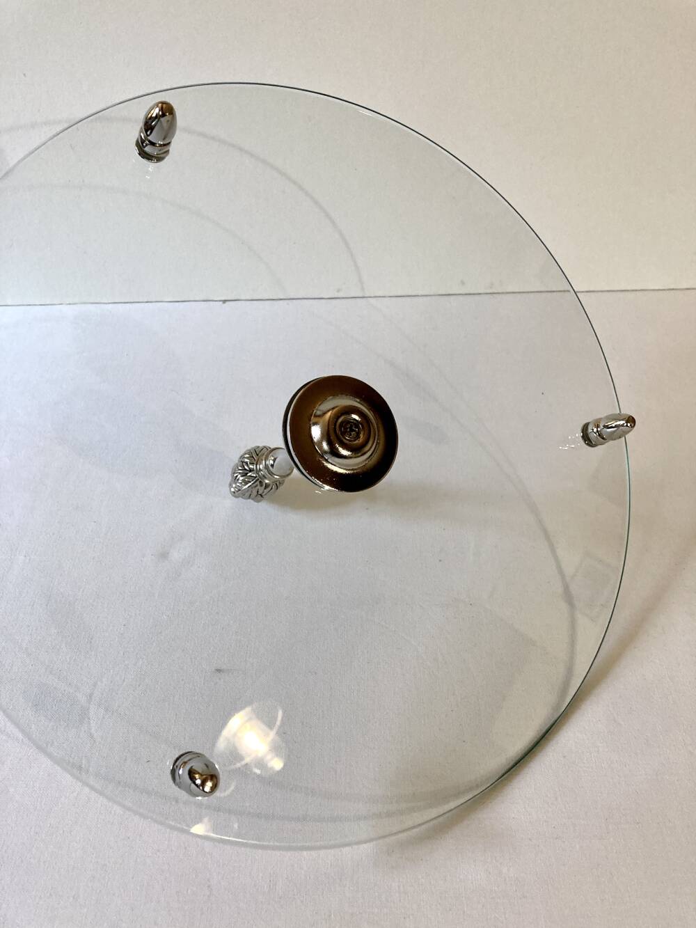 Cheese platter / server in glass and silver-plated metal