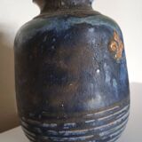 Vase with 2 small fleur-de-lis - glazed terracotta, cobalt