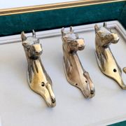 Set of 3 brass wall hooks horse head vintage coat hangers