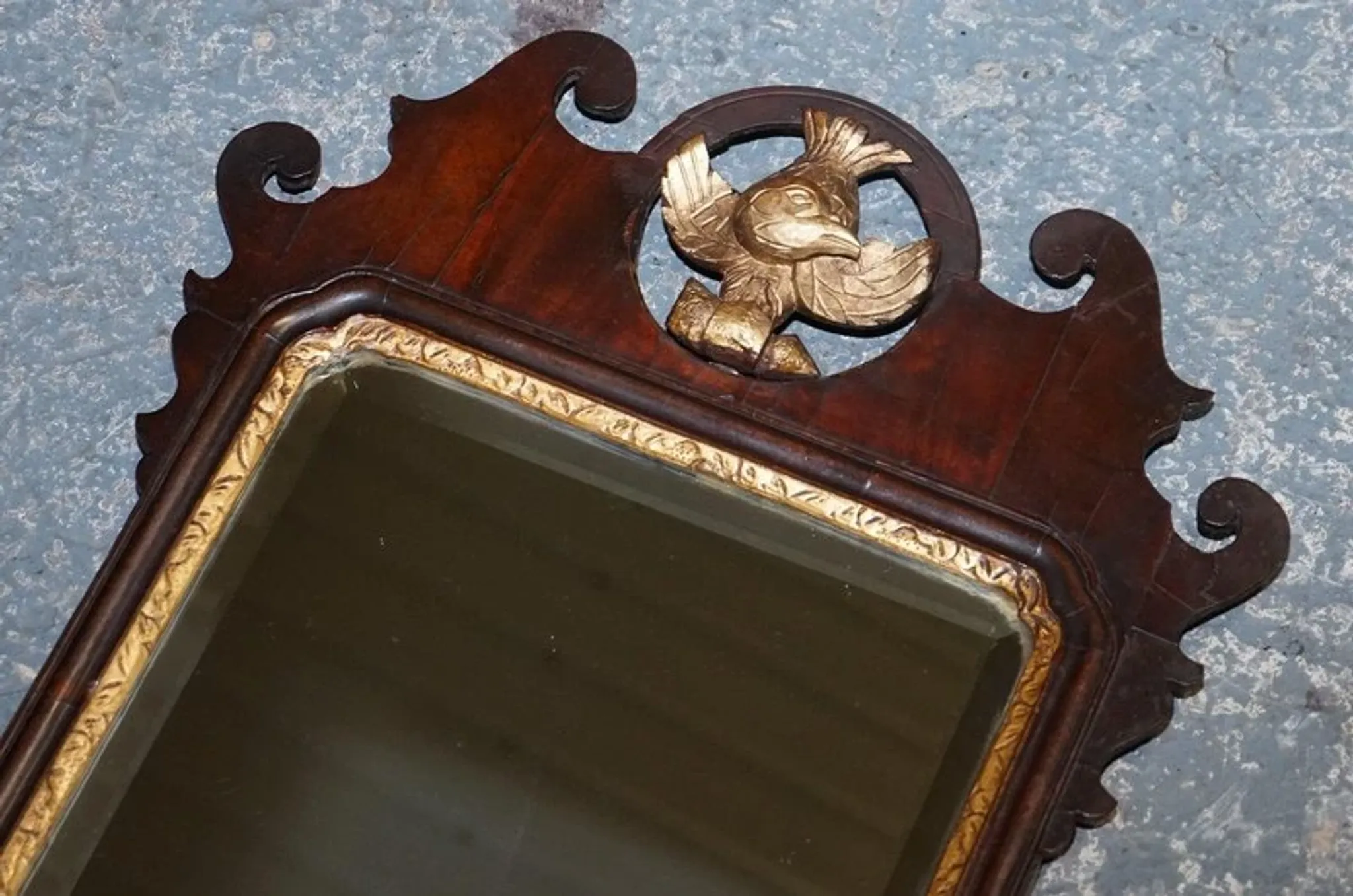 Antique Chippendale Wall Mirror in Gilded Wood with Phoenix, 1760s
