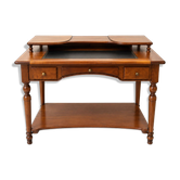Bureau Directoire en merisier et cuir noir avec étagère