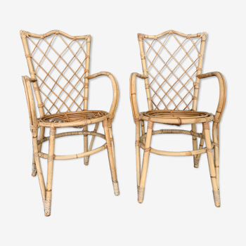 Pair vintage rattan chairs 50s