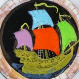 Ceramics plate cerenne "bateau" Vallauris 50/60 crociani/capron/chabaneix.