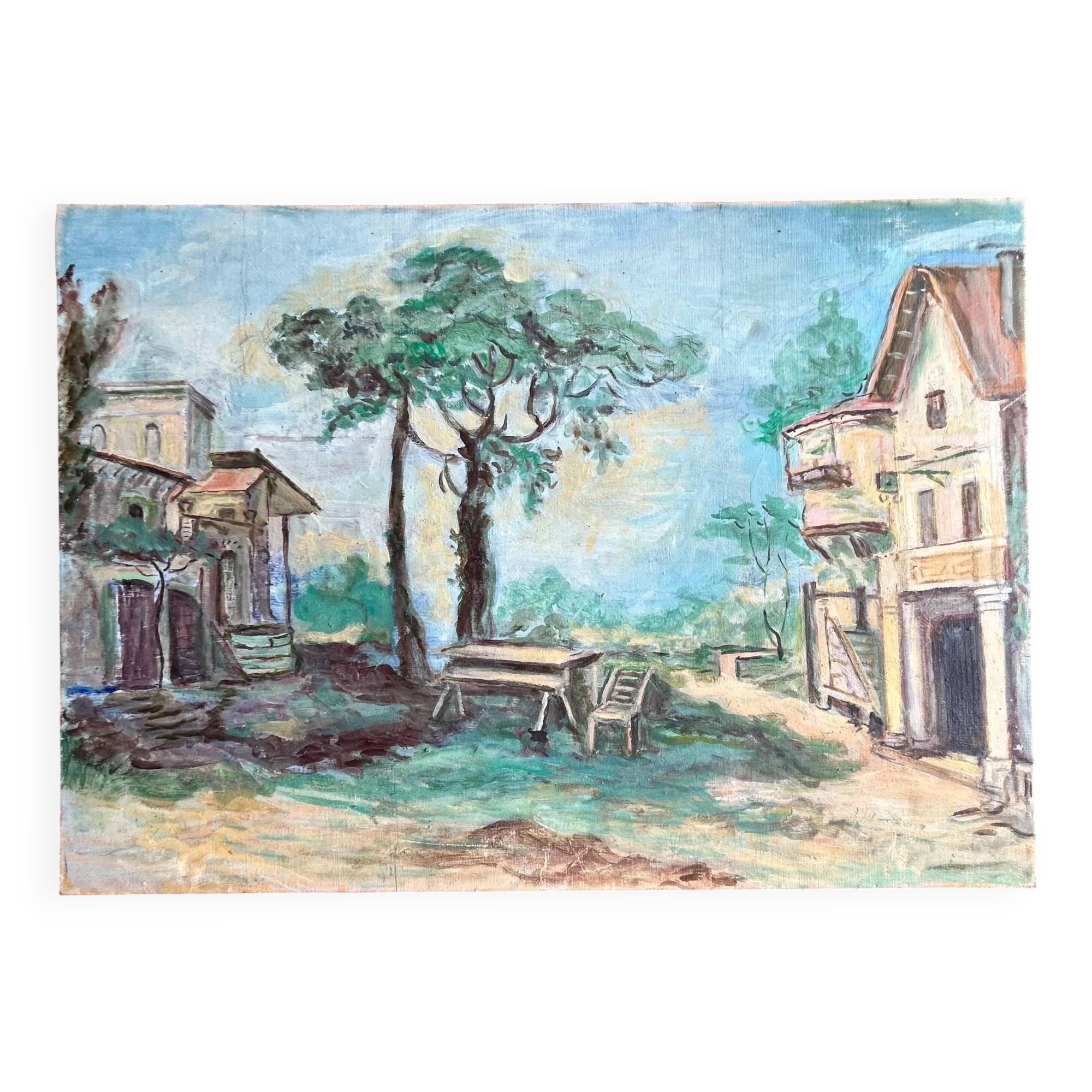 French Provence Landscape Vintage Oil Painting