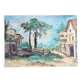Peinture à l'huile vintage de paysage provençal français