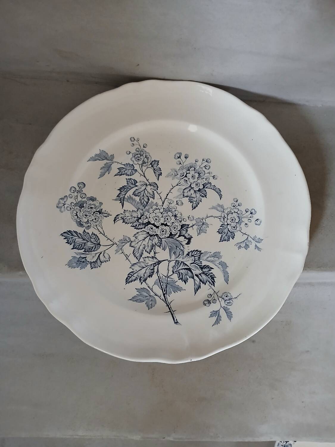 Large round antique ironstone dish