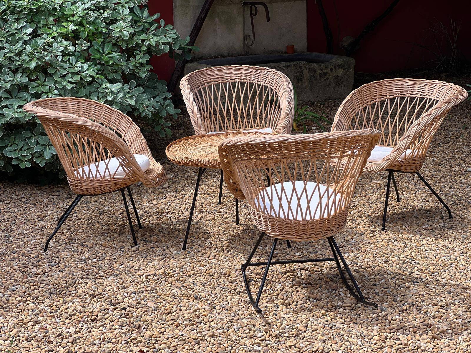 Ensemble de jardin en rotin vintage 1960