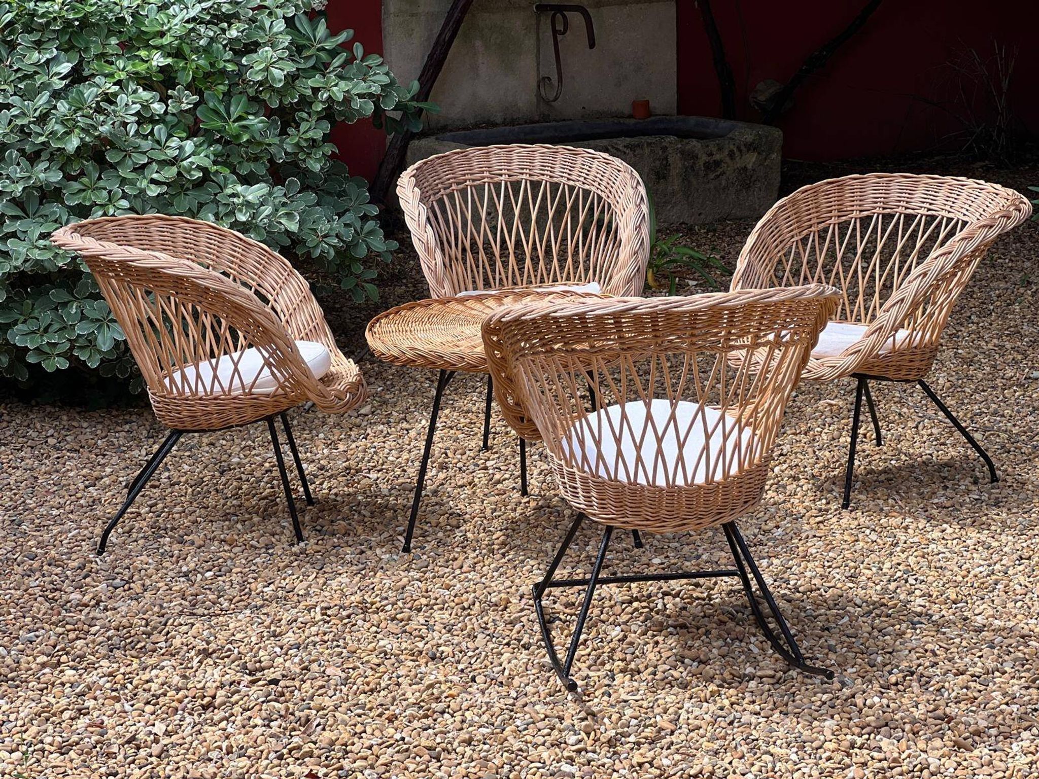 Ensemble de jardin en rotin vintage 1960