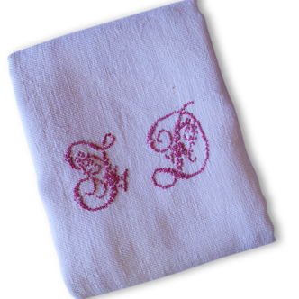 Nappe ancienne monogramme JD brodé coton / lin épais